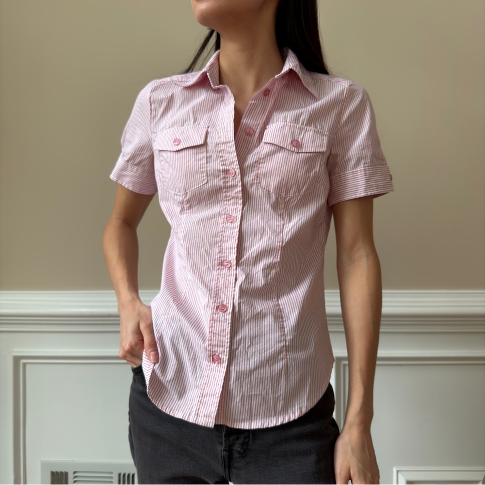 New York & Company PINK Striped Lightweight CRISP Button-Down Shirt - Size XS